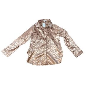 Leather And Linen Boutique Rose Gold Leopard Print Long Sleeve Button Up Medium